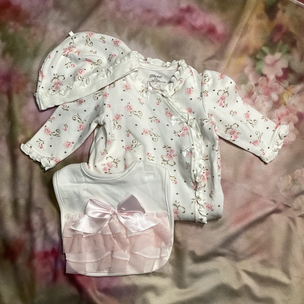 1761. Little Me Baby Girl Cream Colored 3PC Outfit 6mos